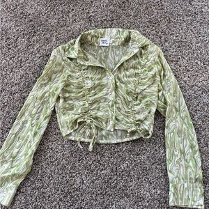 Princess Polly Green Swirl Button-Front Crop Top